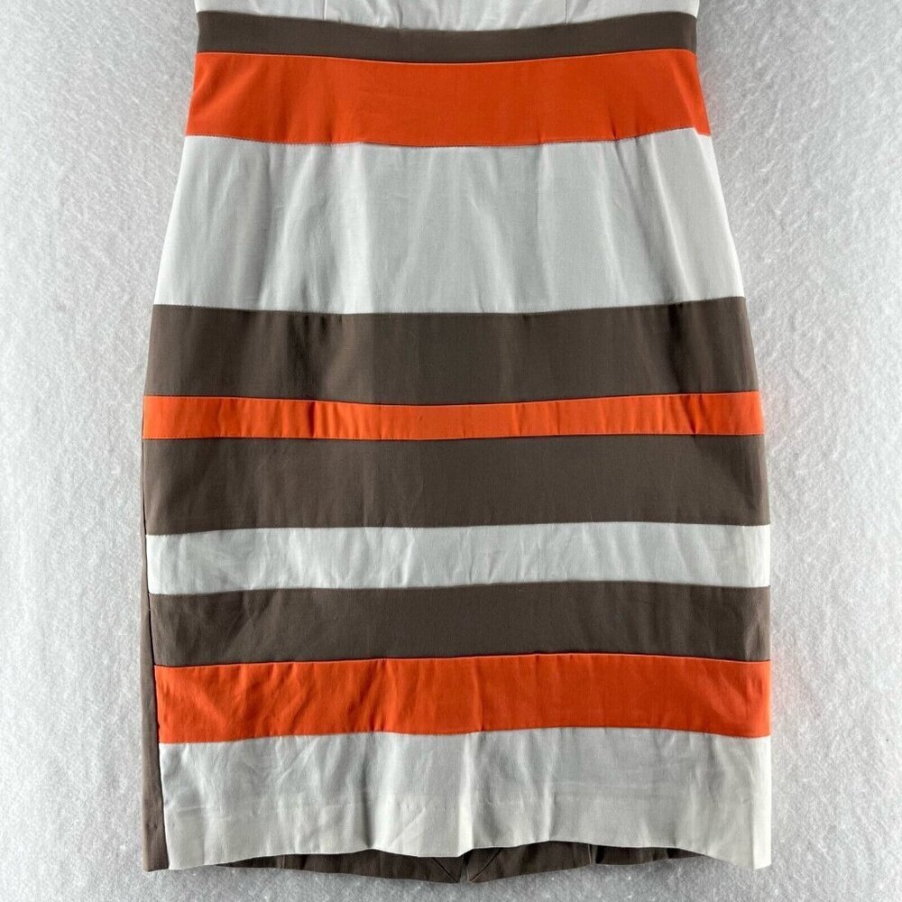 Chopin Dress Size 42 US 6 Sheath Striped Sleeveless Stretch Cotton White Orange - Picture 4 of 11